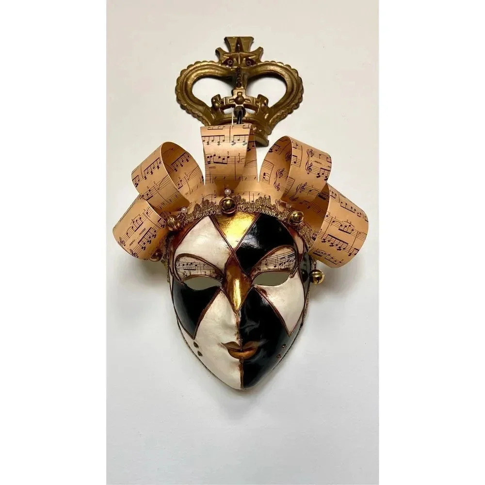 Venetian Jester Mask Wall Art Decor Harlequin Crown Music Note Handmade